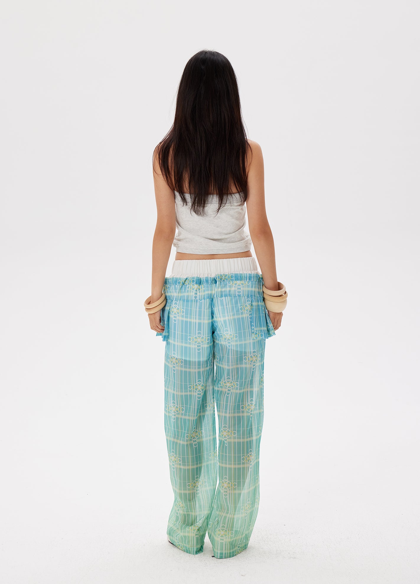 Gradient cross star mesh breathable pants summer pink&blue