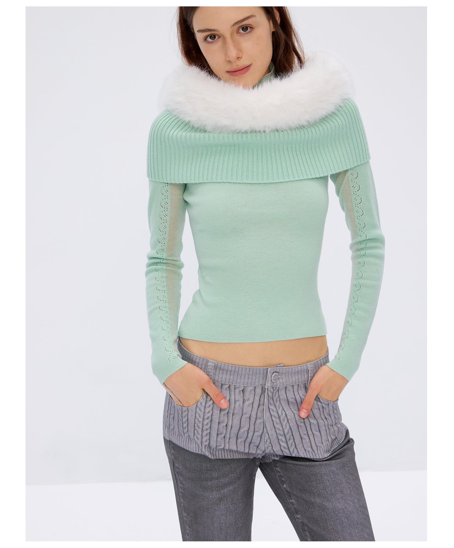 9266studio Detachable wool collar, wool knit long sleeves