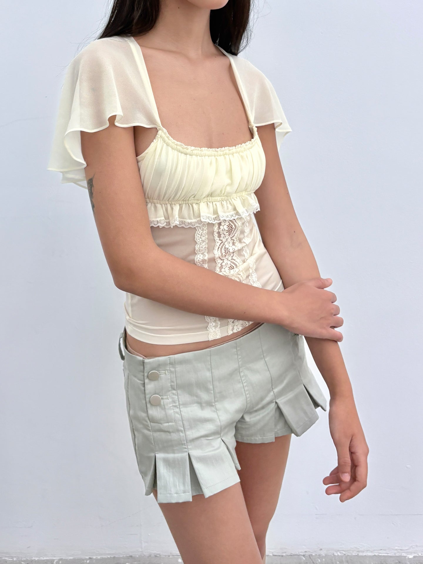 Y2K Aesthetic Pleated Mini Shorts - Side Button Detail Retro Chic Summer Bottoms