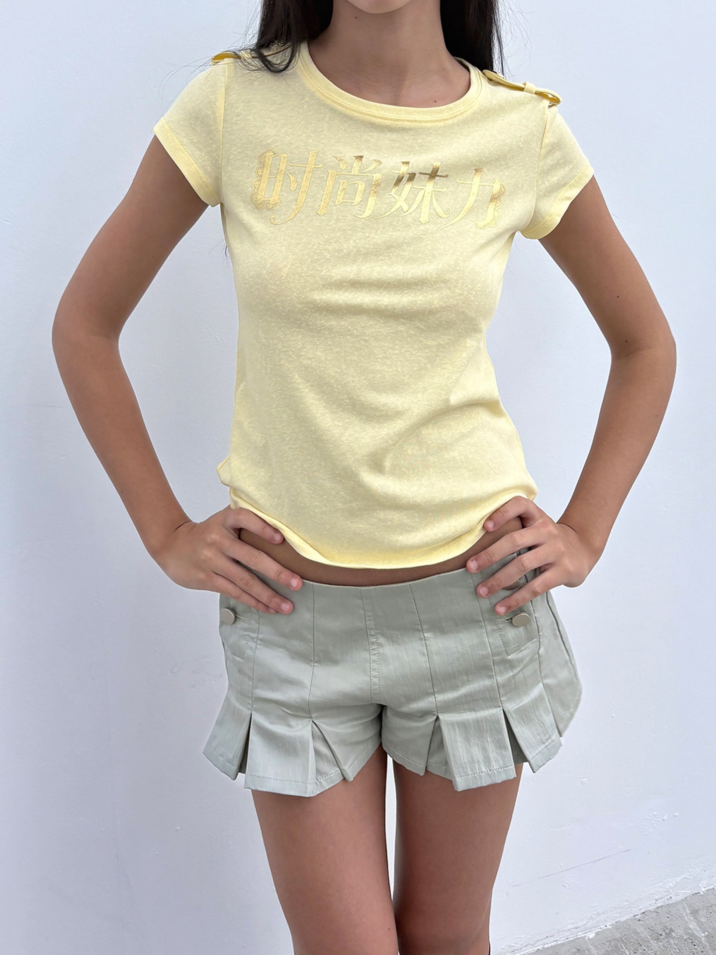 Y2K Aesthetic Pleated Mini Shorts - Side Button Detail Retro Chic Summer Bottoms