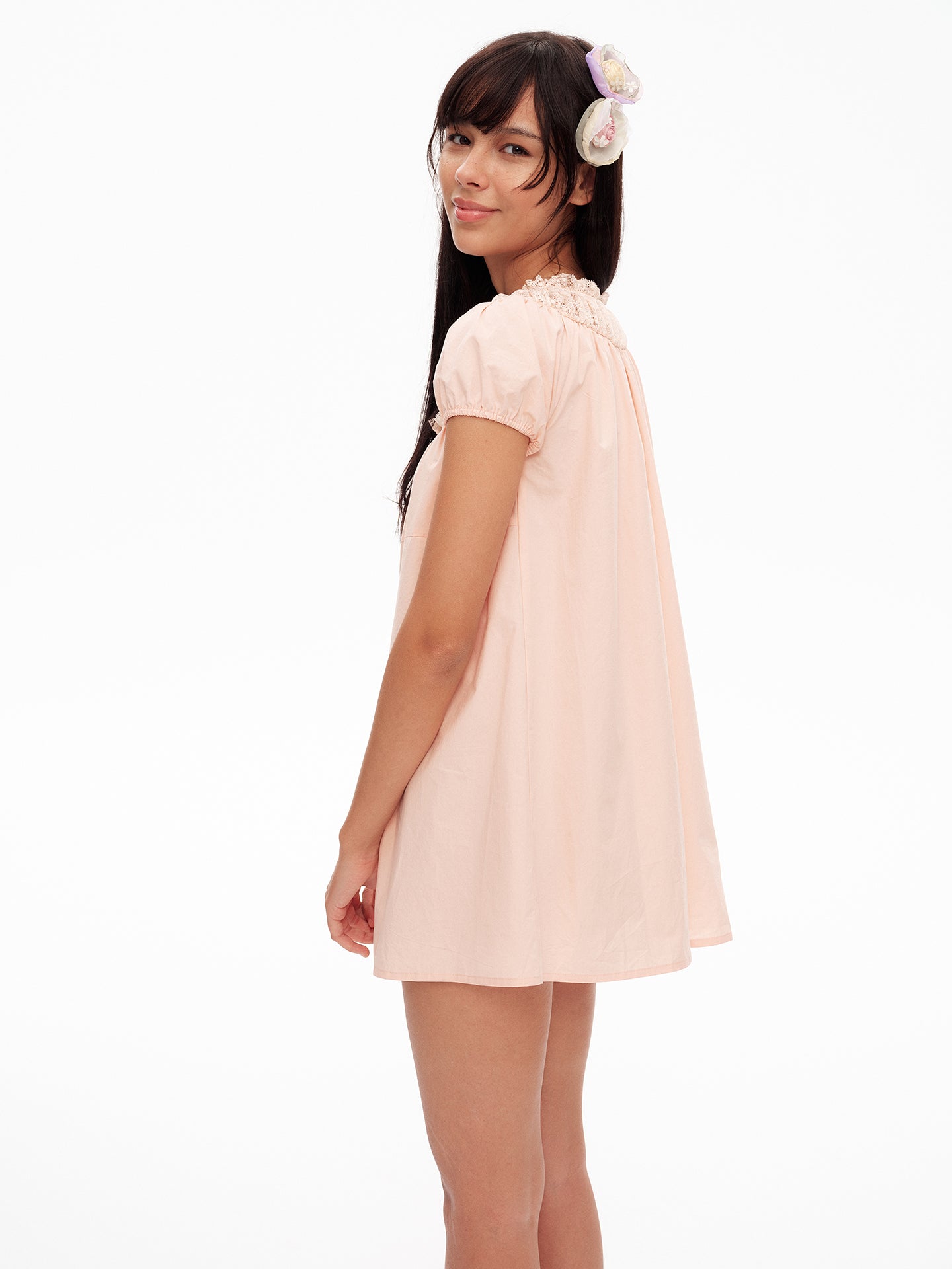 Women's Pastel Pink Lace Collar Button-Down Mini Dress - Vintage Inspired Summer Casual Dress