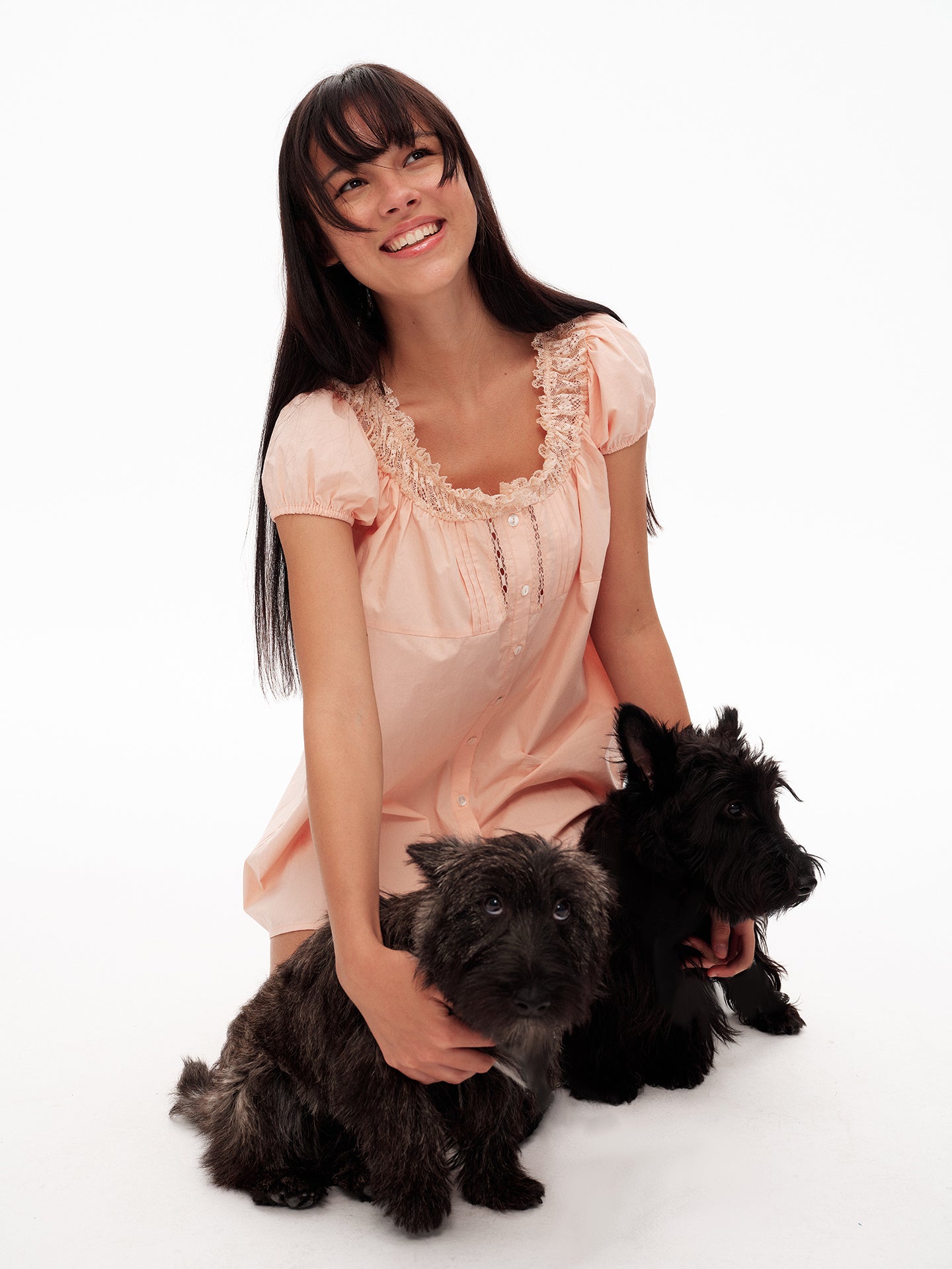 Women's Pastel Pink Lace Collar Button-Down Mini Dress - Vintage Inspired Summer Casual Dress