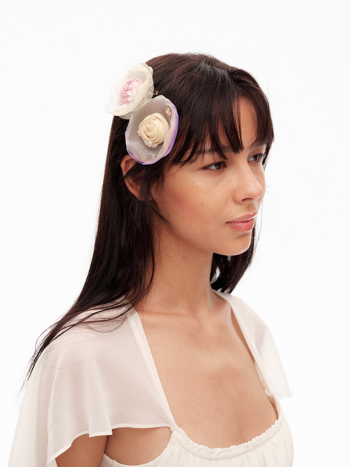 Handcrafted Organza Rose Hair Accessory - Romantic Coquette Aesthetic Hair Clip