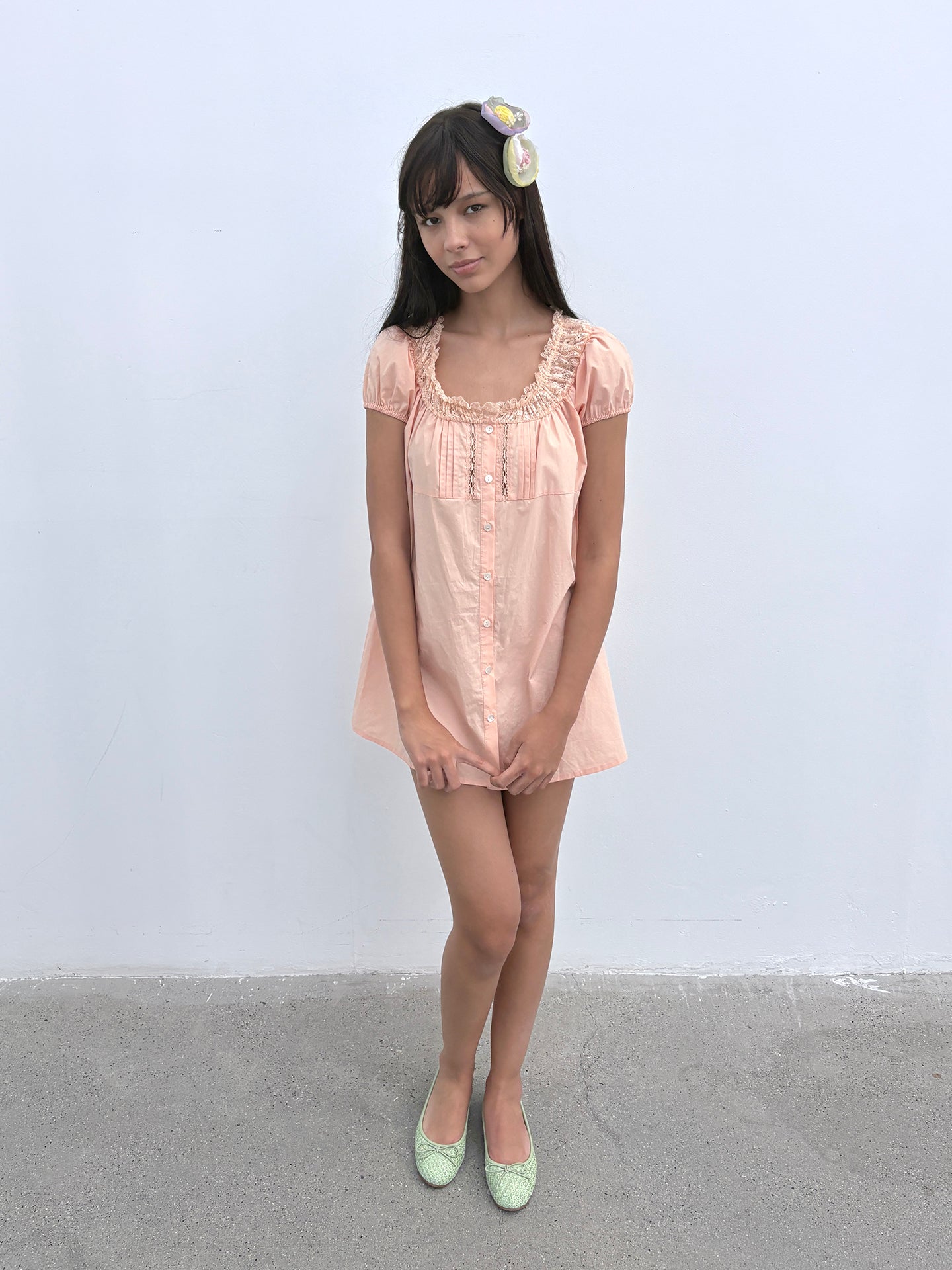 Women's Pastel Pink Lace Collar Button-Down Mini Dress - Vintage Inspired Summer Casual Dress