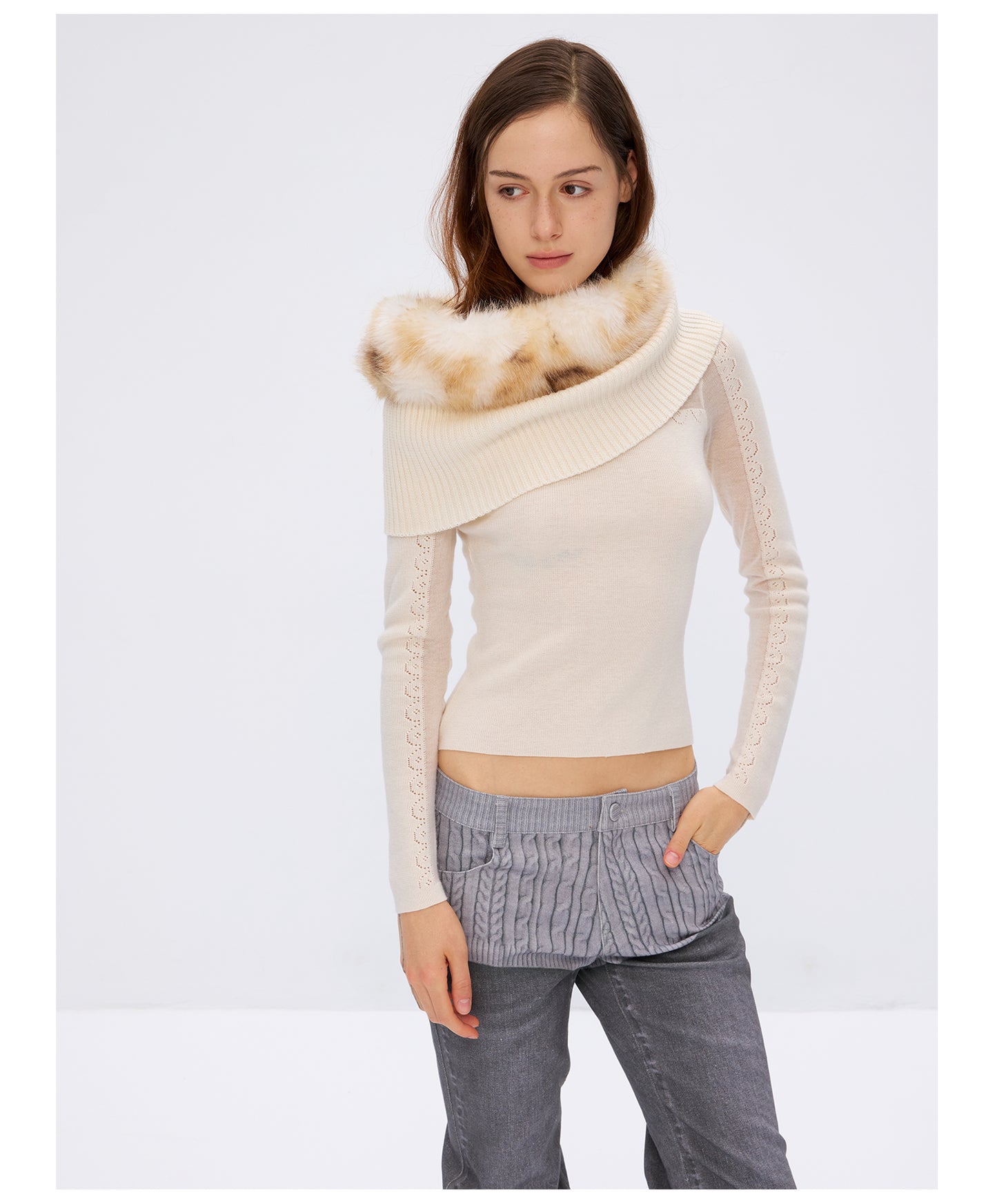 9266studio Detachable wool collar, wool knit long sleeves