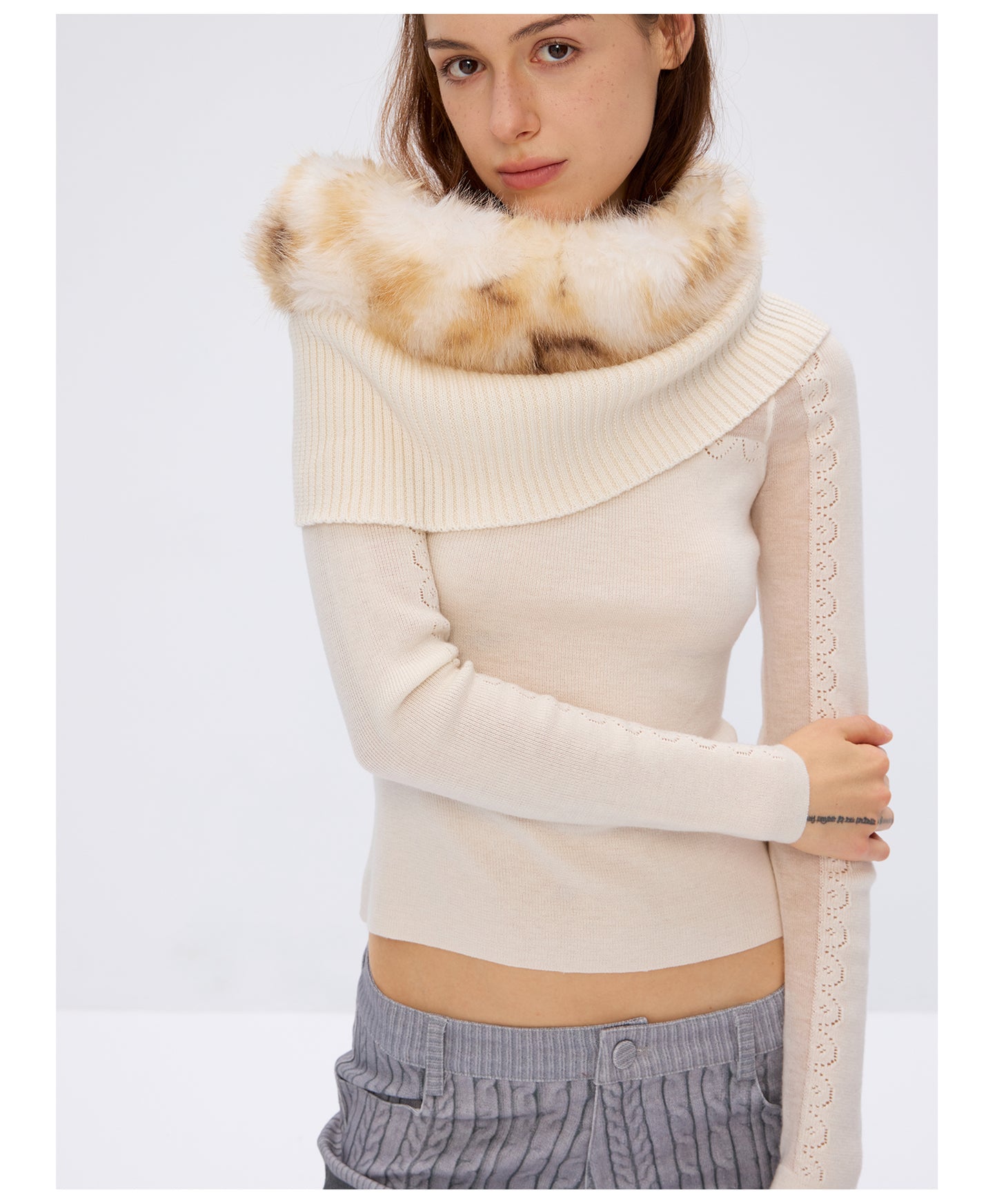 9266studio Detachable wool collar, wool knit long sleeves