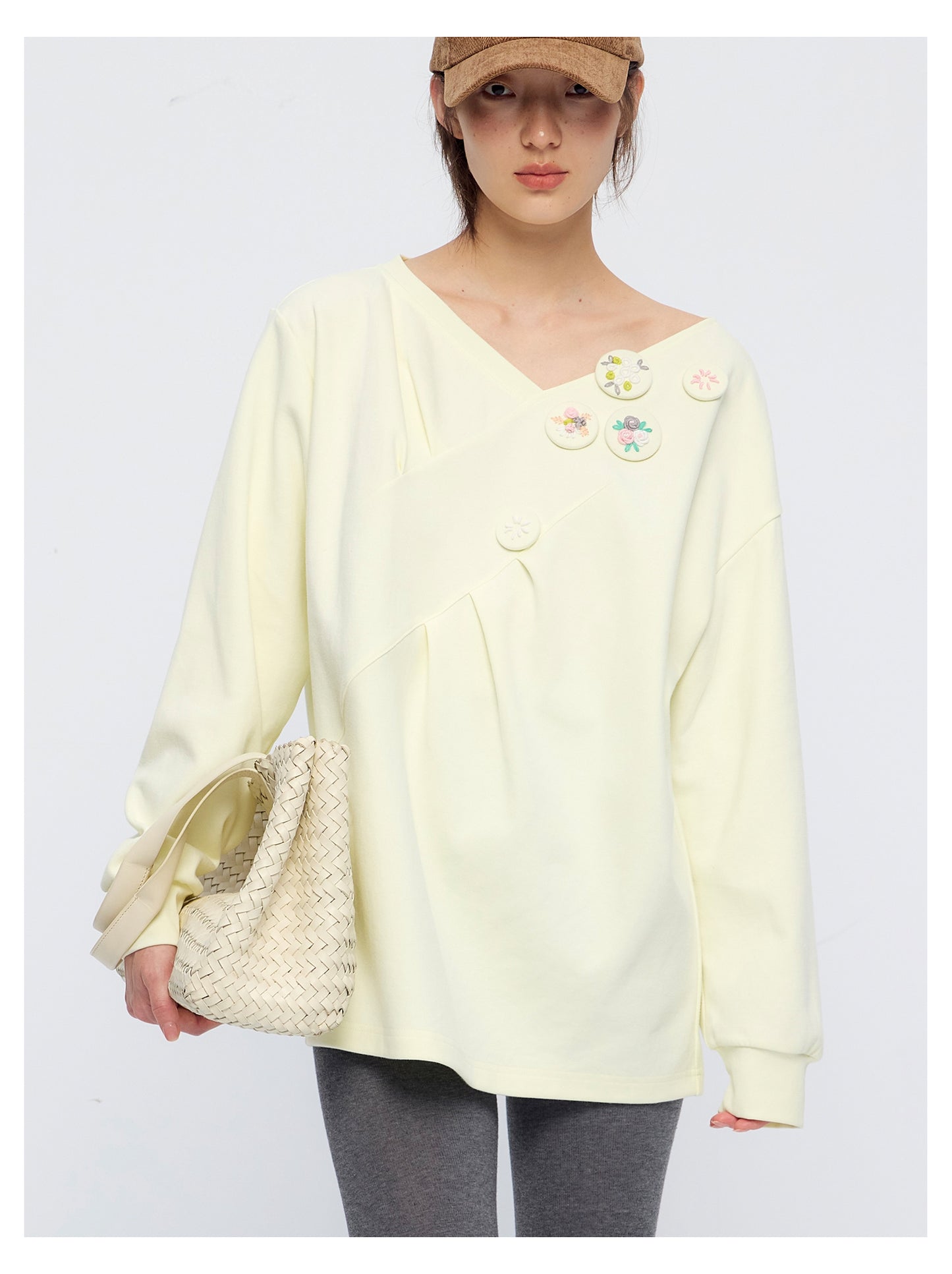 Badge V-neck hoodie